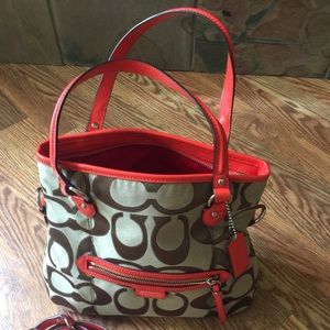 Orange and tan/brown Coach purse and wallet